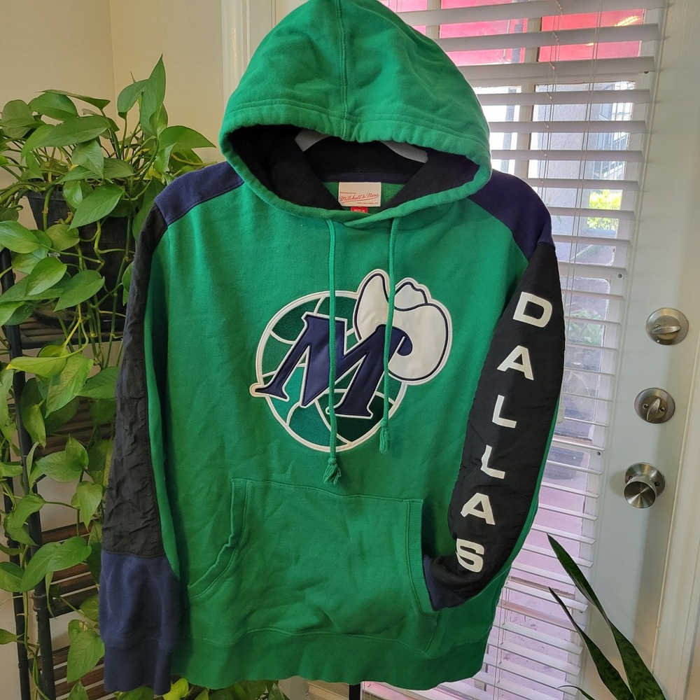 Mitchell & Ness Dallas Mavericks Hoodie Mens Large Green Retro NBA Sweatshirt